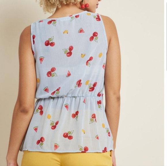 Modcloth Jessy B Lovely Workplace Fruit Stripe Sleeveless Peplum Small Blouse - Picture 2 of 8